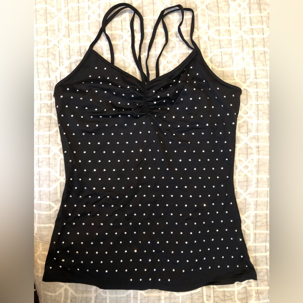 Black/Crystal Criss-Cross Camisole with shelf-bra